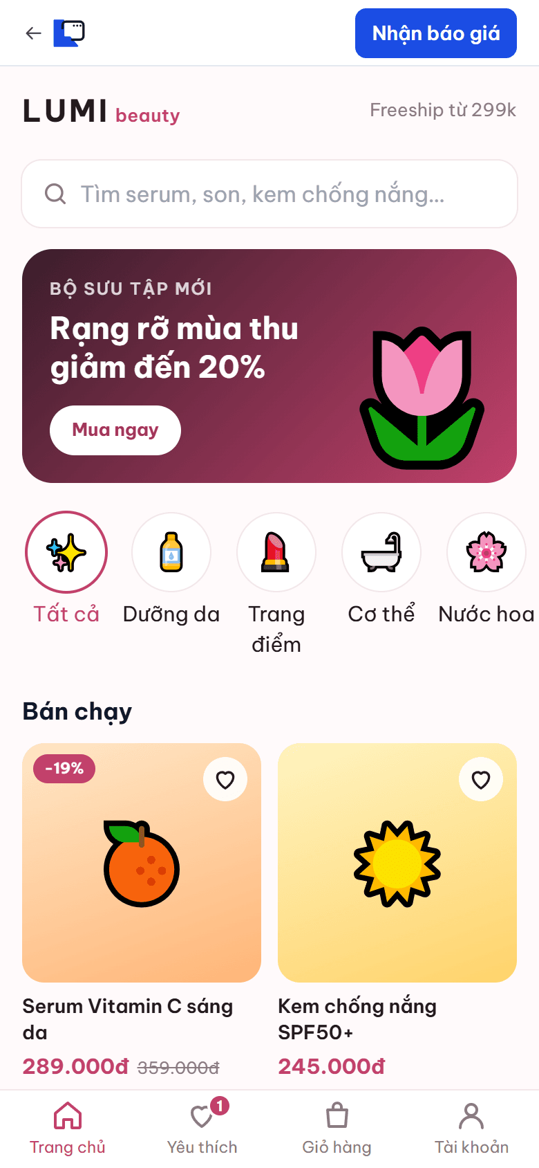App bán hàng / Thương mại điện tử — mẫu app do lamweb thiết kế