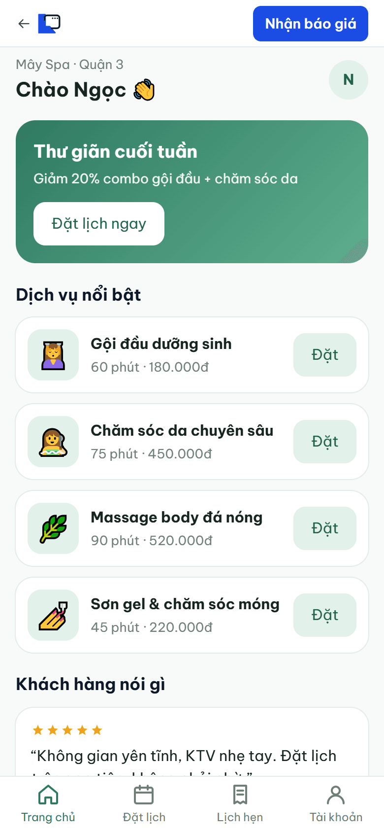 App đặt lịch hẹn — mẫu app do lamweb thiết kế