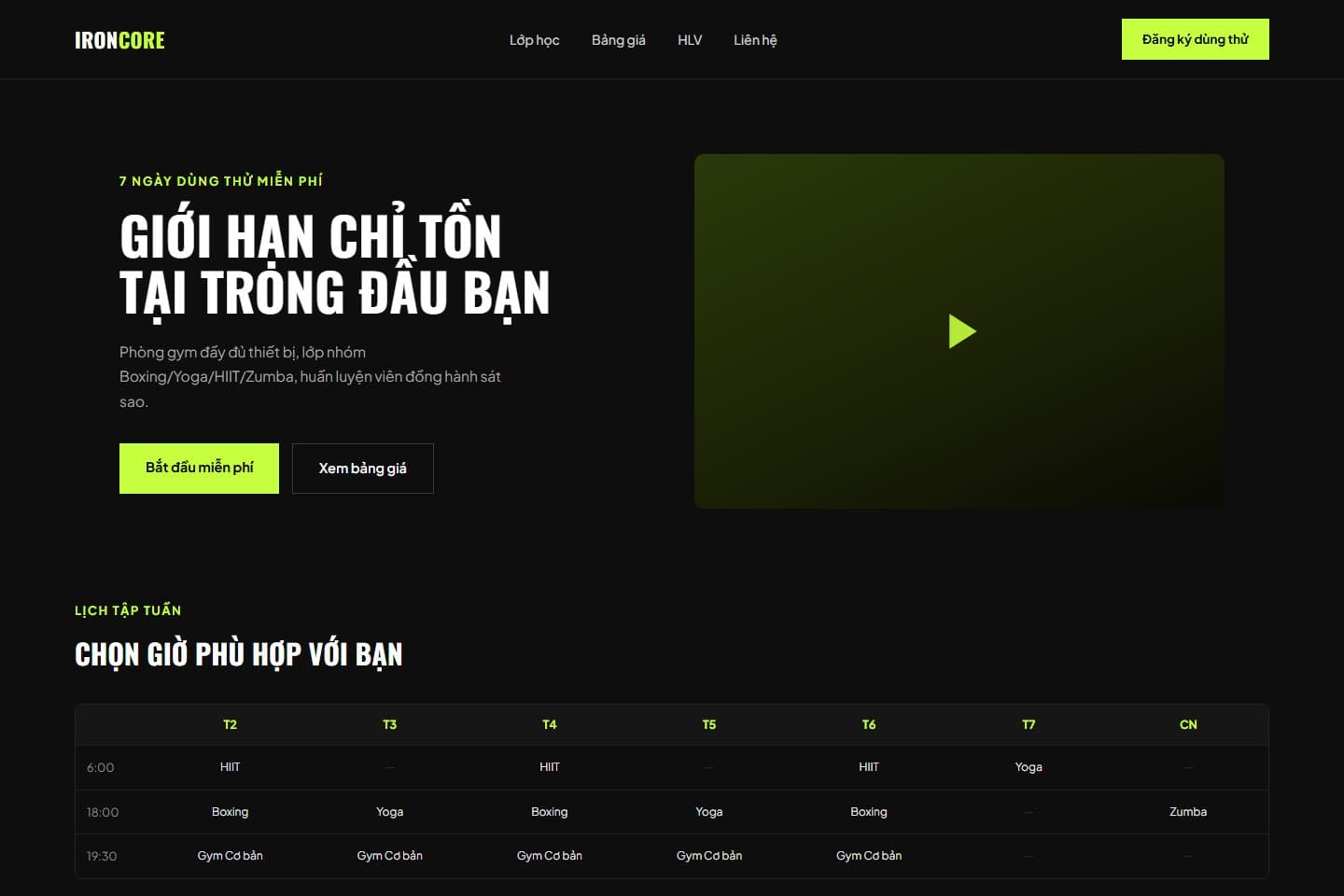 Phòng gym / Yoga / Fitness — mẫu website do lamweb thiết kế