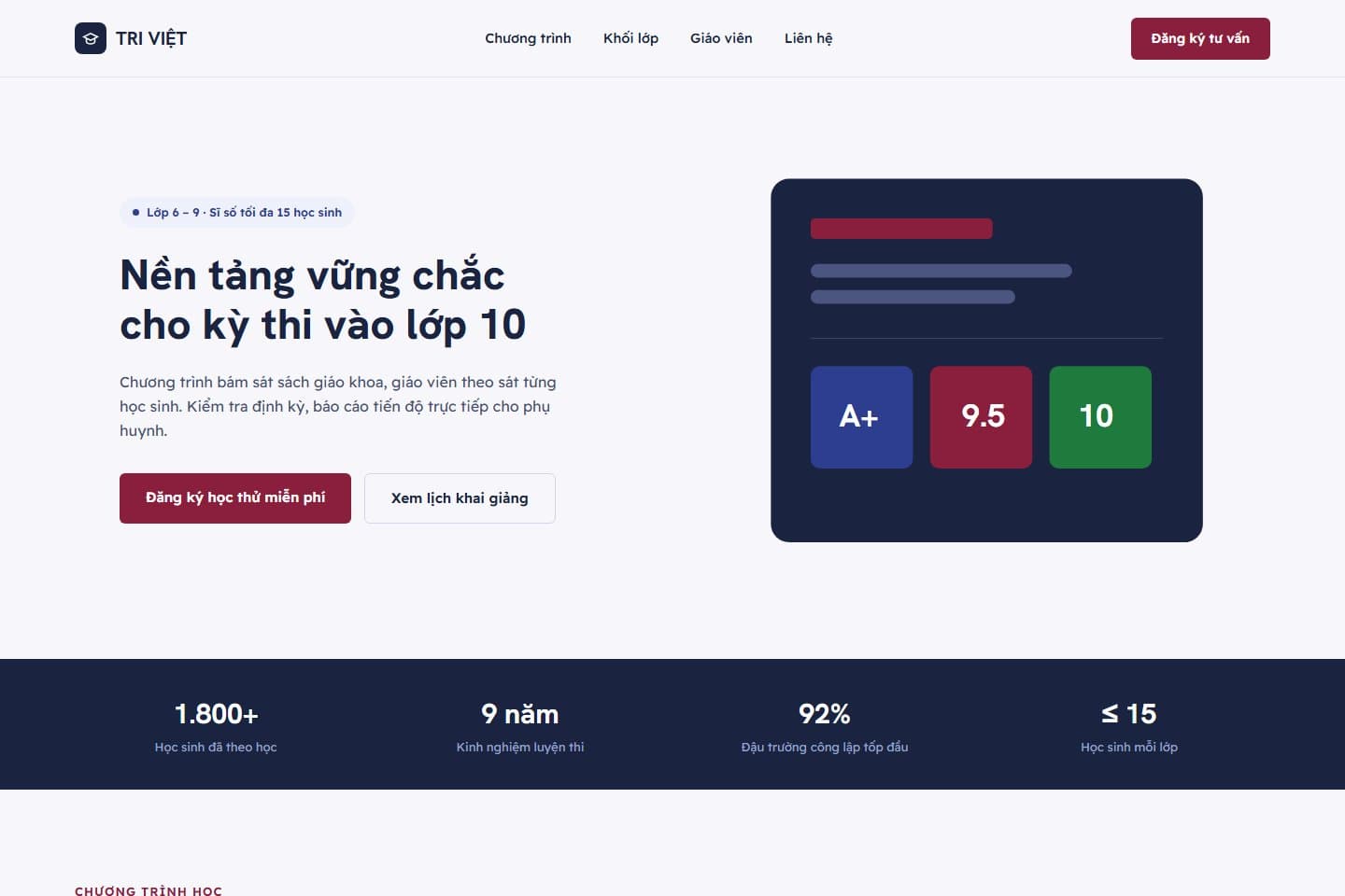 Trung tâm dạy thêm THCS — mẫu website do lamweb thiết kế